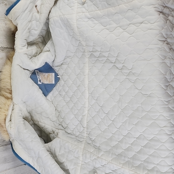 RARE Vintage Hudson's Bay Company 100% pure virgin wool blue coat fur trim MED - Picture 12 of 13